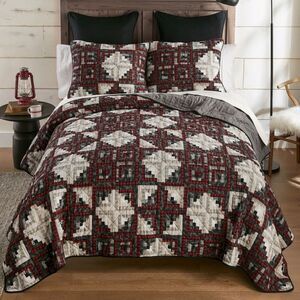 Rustic Star Log Cabin Design Cotton Pieced King Quilt Set Country Patchwork